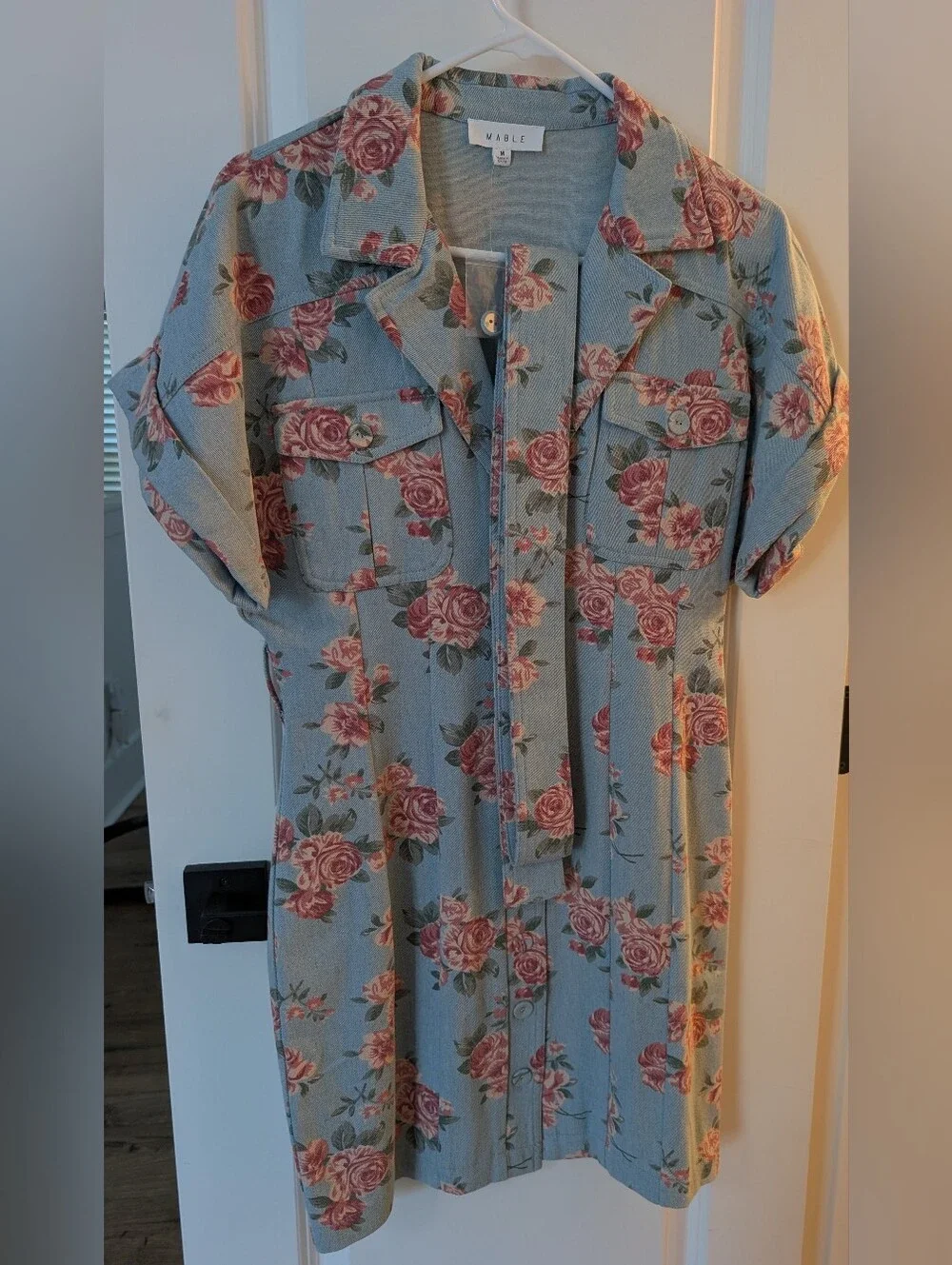 Mable Floral Button-Front Denim Dress - Picture 2 of 4